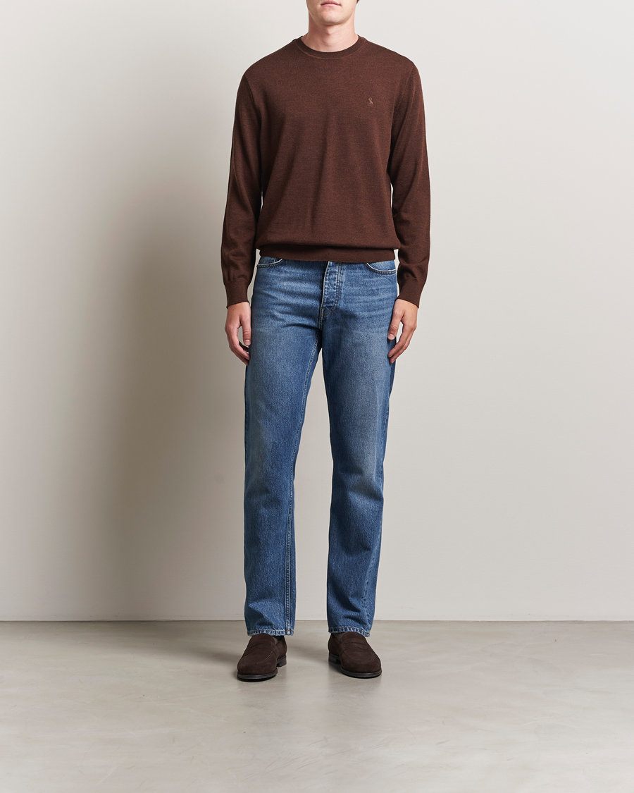 Men | Sweaters & Knitwear | Polo Ralph Lauren | Merino Crew Neck Pullover Burnt Brown Melange