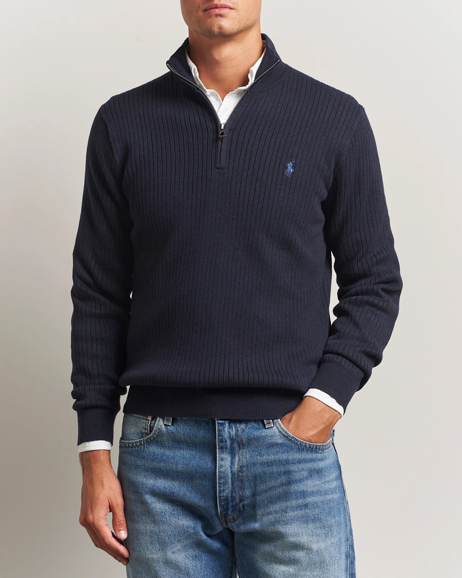 Men | Sweaters & Knitwear | Polo Ralph Lauren | Cotton Half Zip Navy Heather