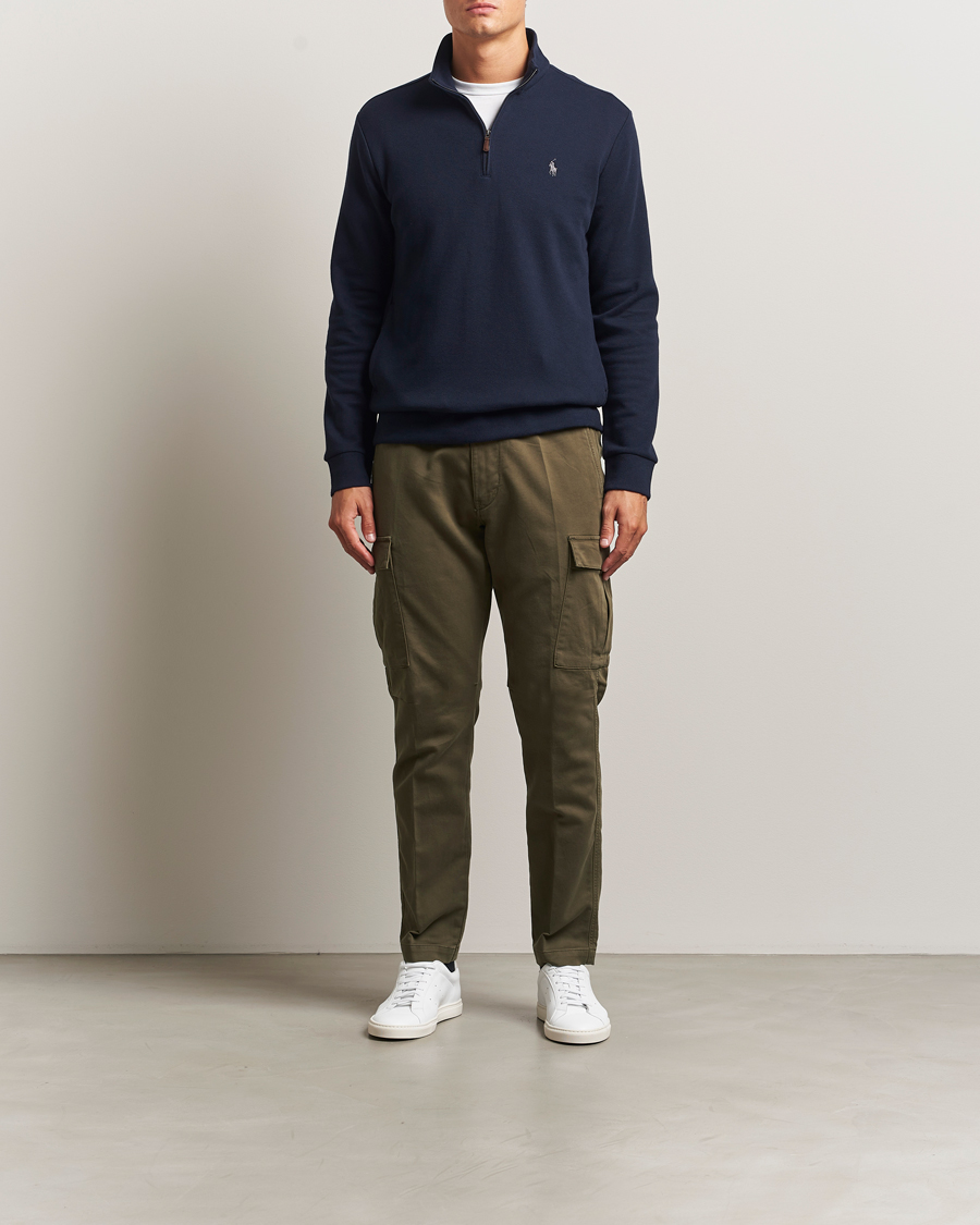 Men | Sweaters & Knitwear | Polo Ralph Lauren | Double Knit Jaquard Half Zip Sweater Aviator Navy