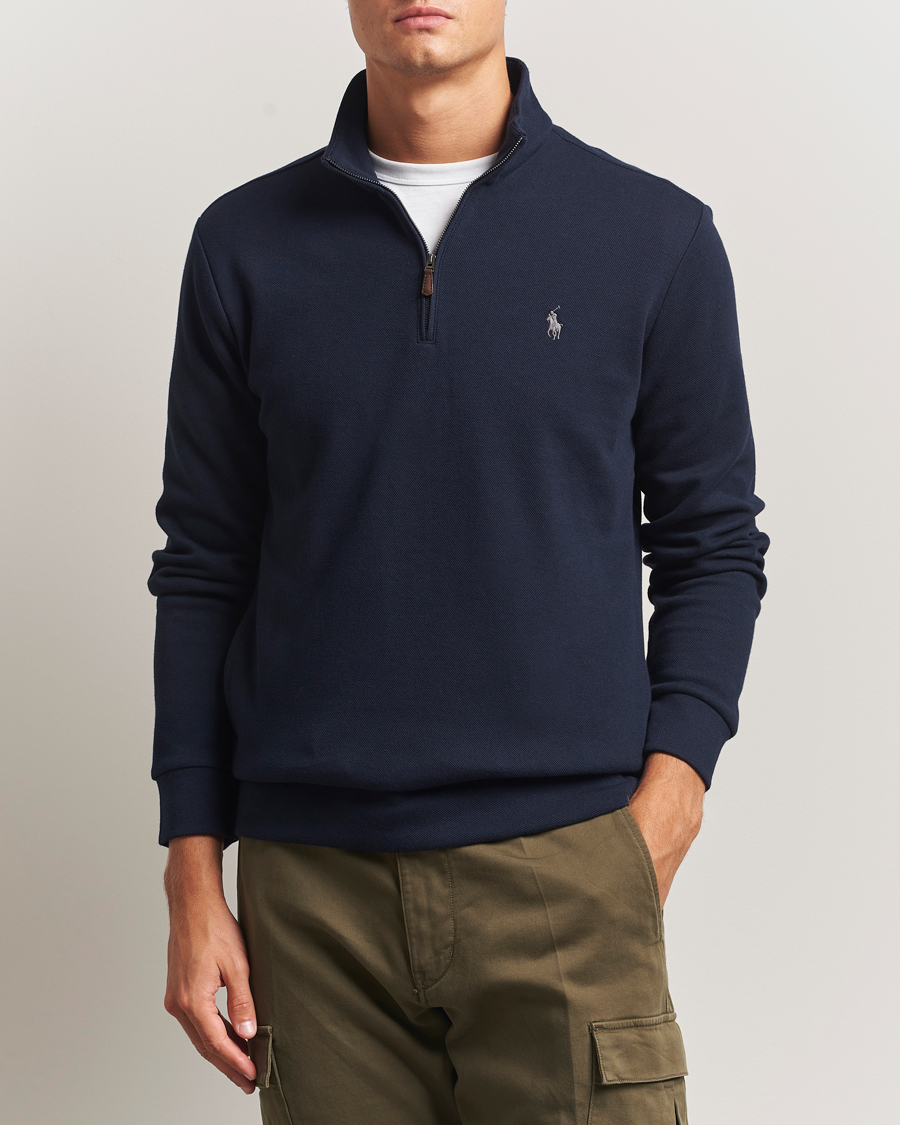 Men | Sweaters & Knitwear | Polo Ralph Lauren | Double Knit Jaquard Half Zip Sweater Aviator Navy