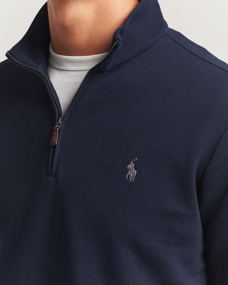 Men | Sweaters & Knitwear | Polo Ralph Lauren | Double Knit Jaquard Half Zip Sweater Aviator Navy