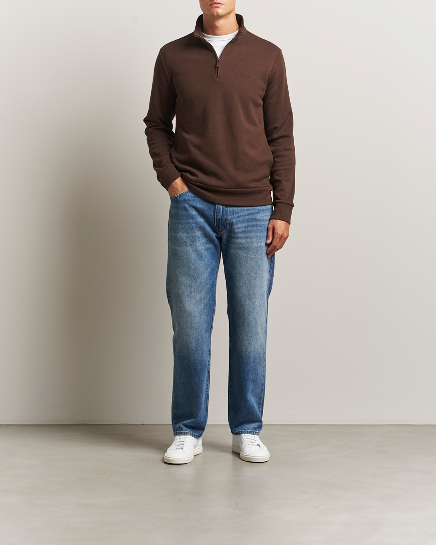 Men | Sweaters & Knitwear | Polo Ralph Lauren | Double Knit Jaquard Half Zip Sweater Nutmeg Brown