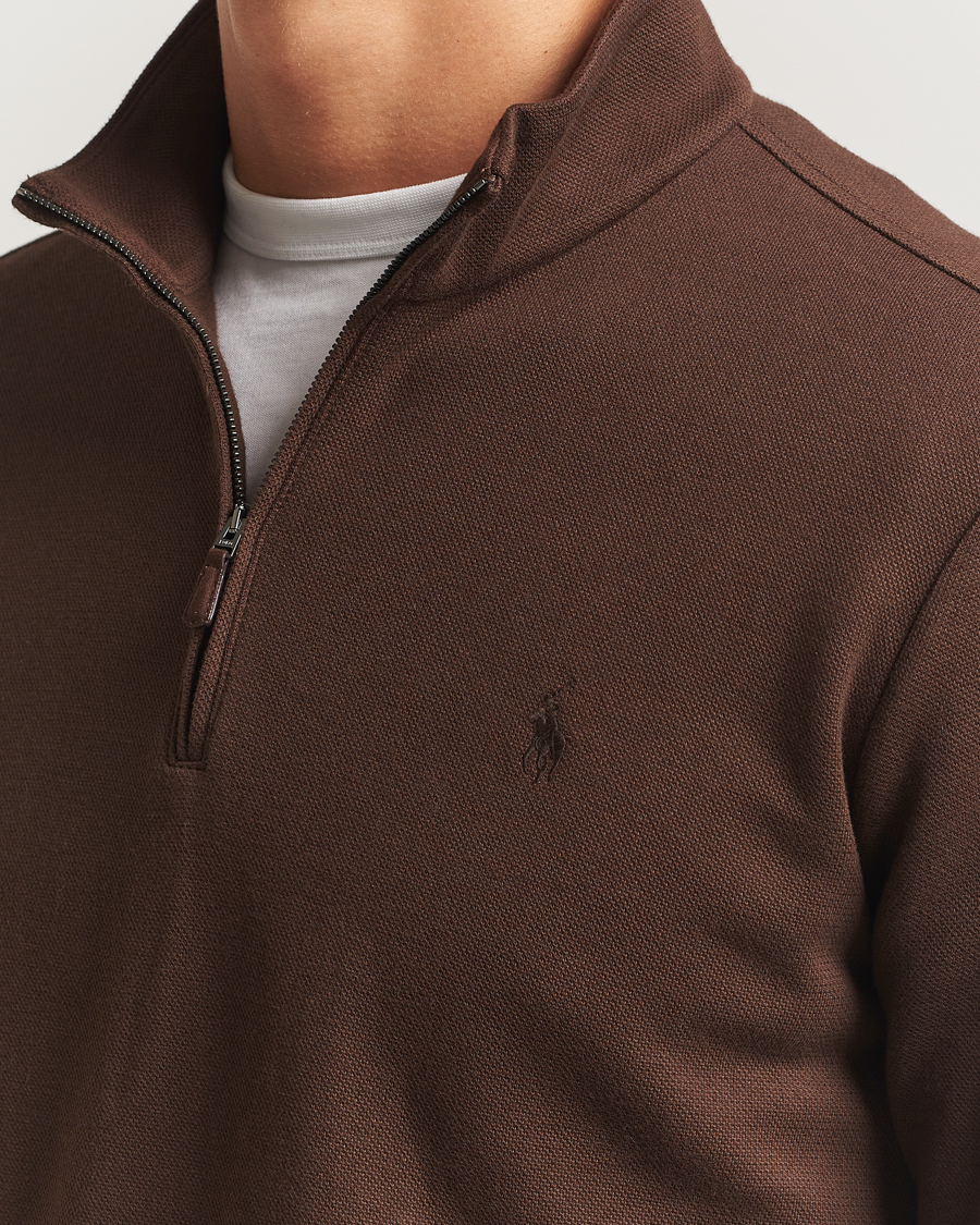Men | Sweaters & Knitwear | Polo Ralph Lauren | Double Knit Jaquard Half Zip Sweater Nutmeg Brown