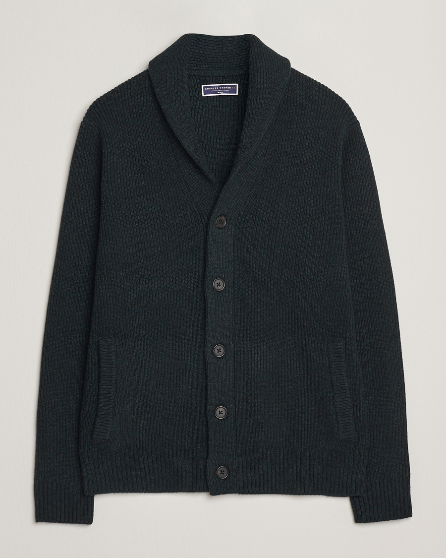 Men | Sweaters & Knitwear | Charles Tyrwhitt | Chunky Merino Shawl Neck Cardigan Forest Green
