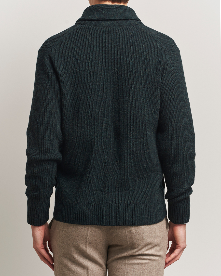 Men | Sweaters & Knitwear | Charles Tyrwhitt | Chunky Merino Shawl Neck Cardigan Forest Green