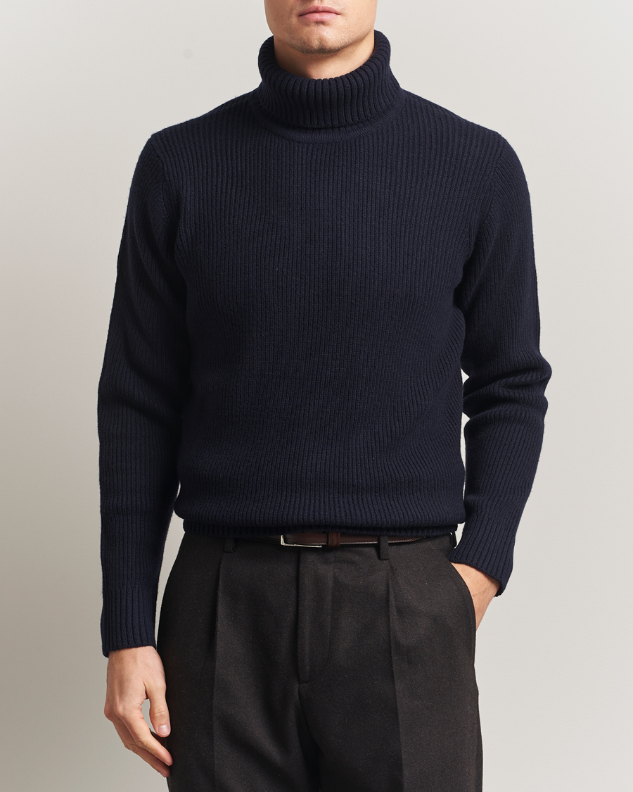 Men | Sweaters & Knitwear | Charles Tyrwhitt | Chunky Merino Roll Neck Navy