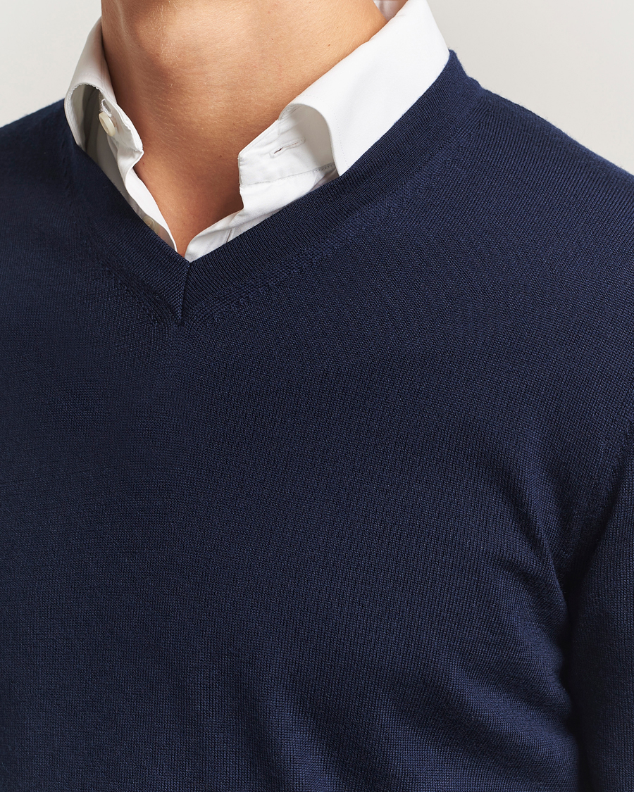Men | Sweaters & Knitwear | Charles Tyrwhitt | Pure Merino V-Neck Jumper Navy
