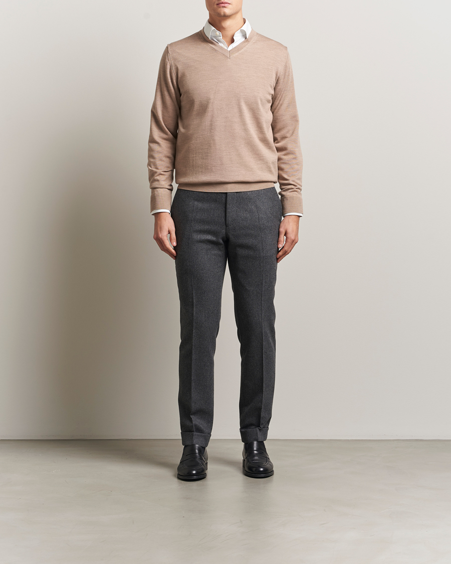Men | Sweaters & Knitwear | Charles Tyrwhitt | Pure Merino V-Neck Jumper Oatmeal