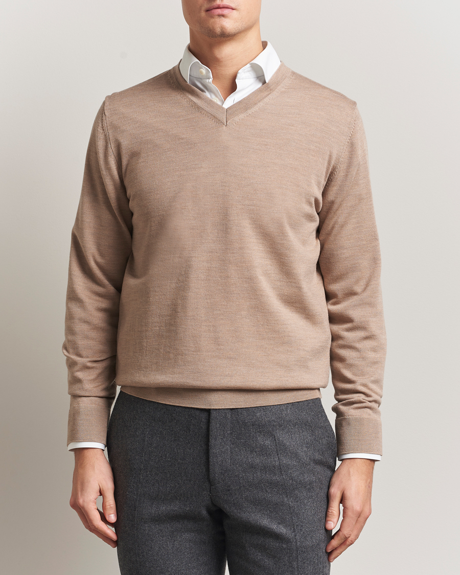 Men | Sweaters & Knitwear | Charles Tyrwhitt | Pure Merino V-Neck Jumper Oatmeal