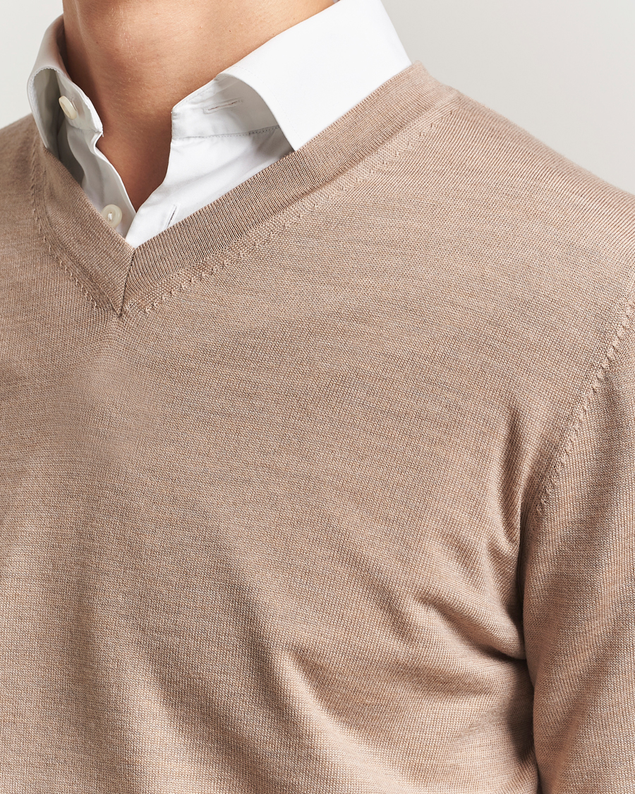 Men | Sweaters & Knitwear | Charles Tyrwhitt | Pure Merino V-Neck Jumper Oatmeal
