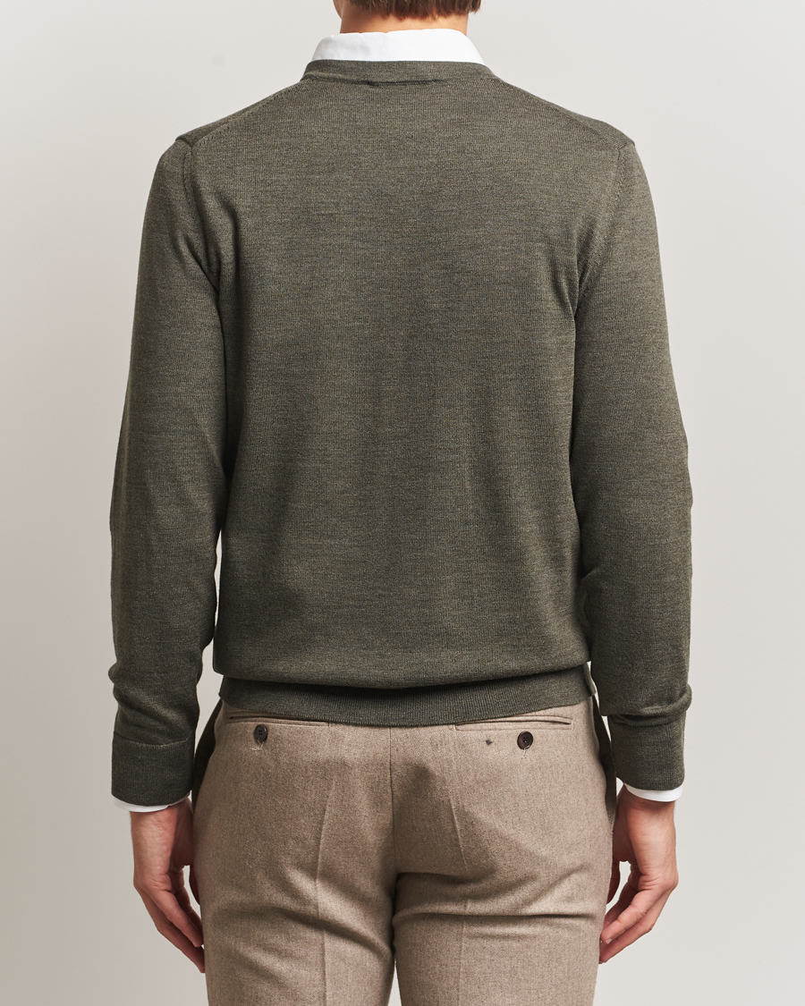 Men | Sweaters & Knitwear | Charles Tyrwhitt | Pure Merino V-Neck Jumper Olive Green