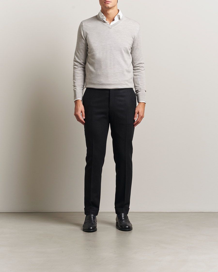 Men | Sweaters & Knitwear | Charles Tyrwhitt | Pure Merino V-Neck Jumper Silver Grey
