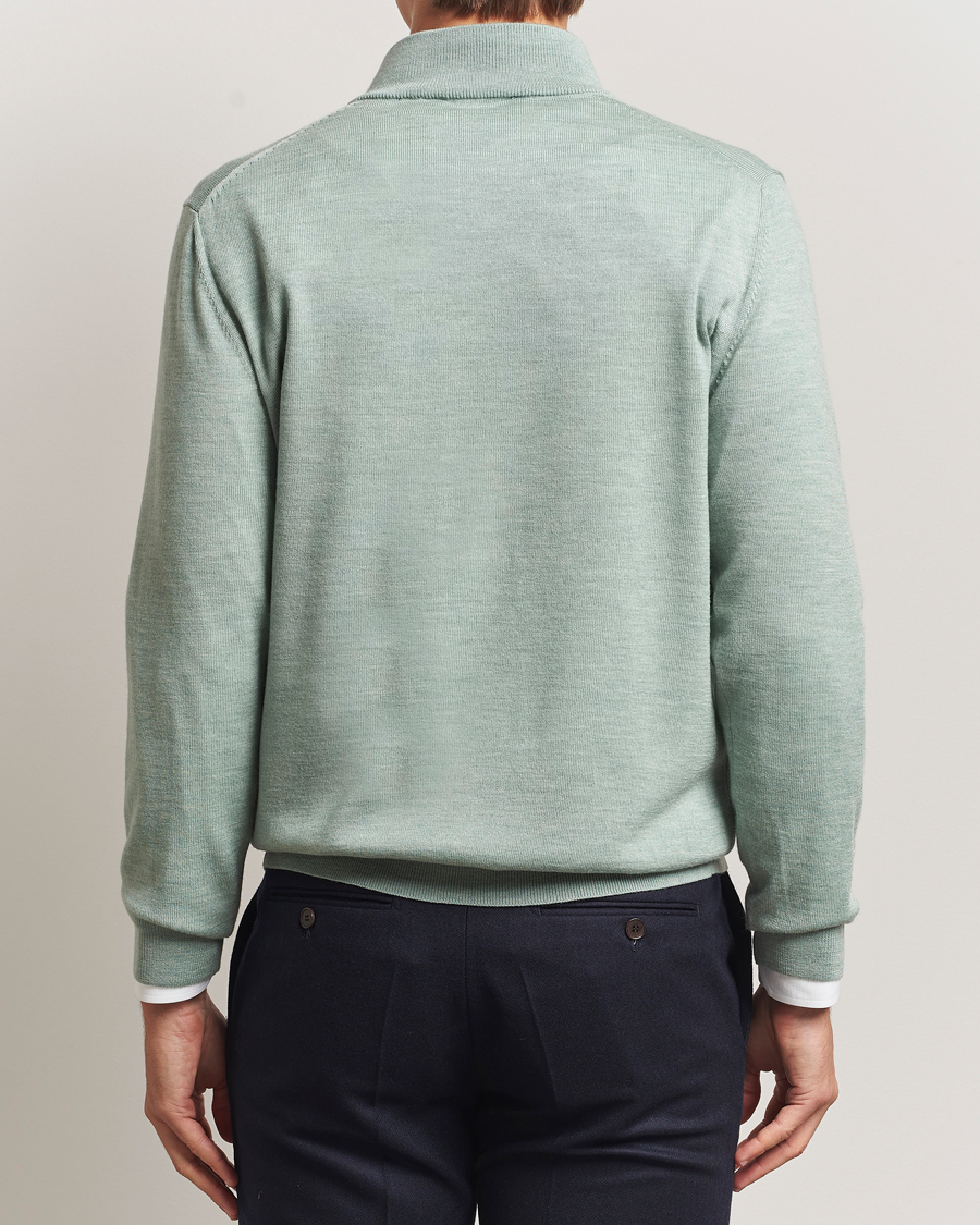 Men | Sweaters & Knitwear | Charles Tyrwhitt | Pure Merino Zip Neck Jumper Pale Teal Green