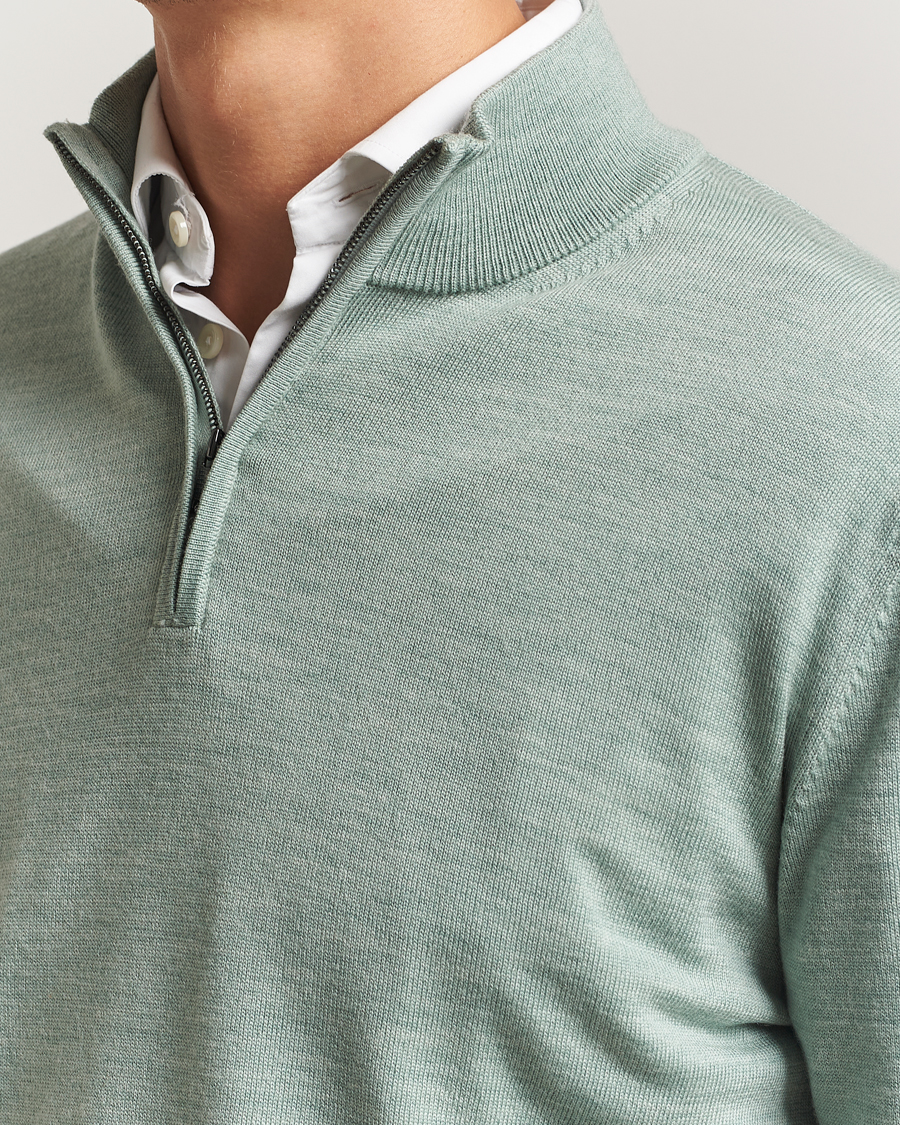 Men | Sweaters & Knitwear | Charles Tyrwhitt | Pure Merino Zip Neck Jumper Pale Teal Green