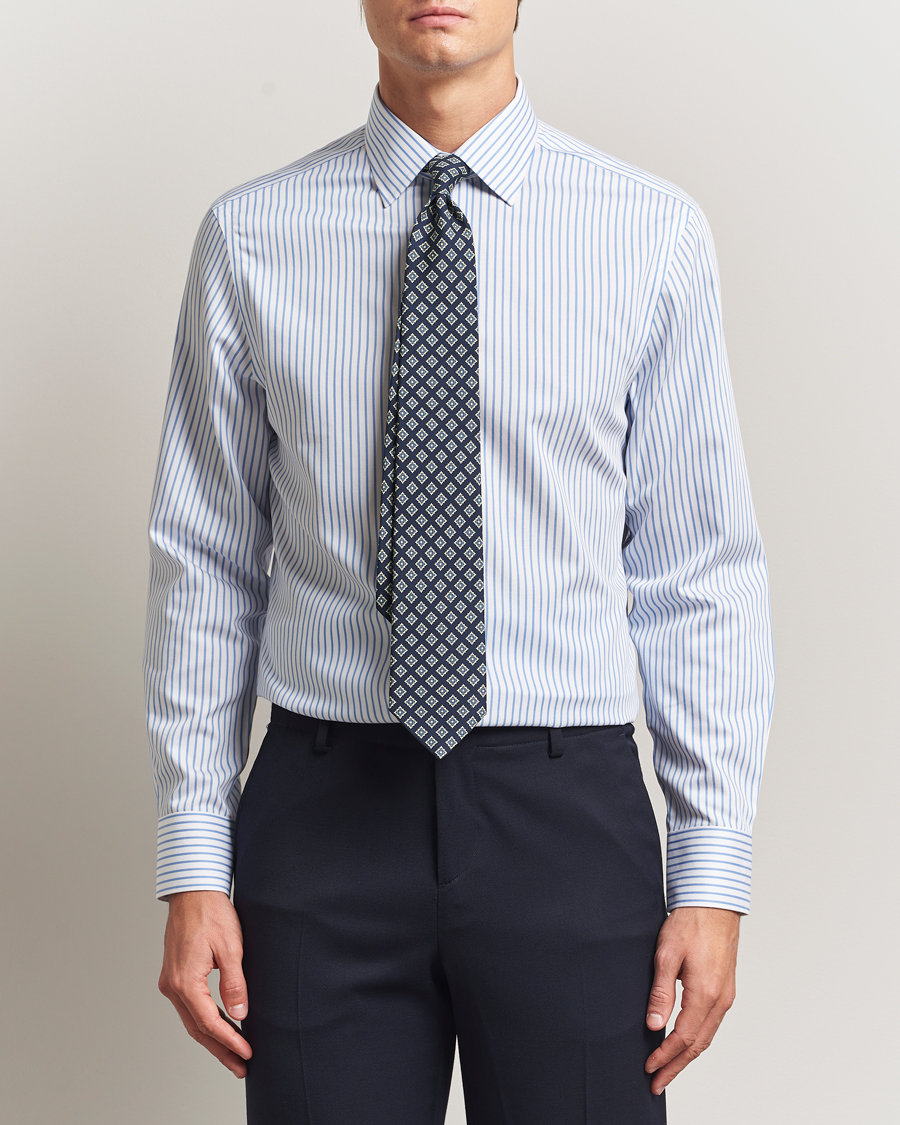 Men | Shirts | Charles Tyrwhitt | Slim Fit Non Iron Striped Twill Cut Away Shirt White/Sky
