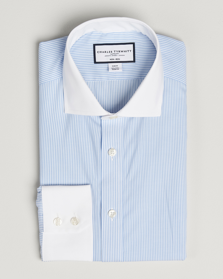 Men | Shirts | Charles Tyrwhitt | Slim Fit Non Iron Bengal Stripe Winchester Shirt Sky Blue