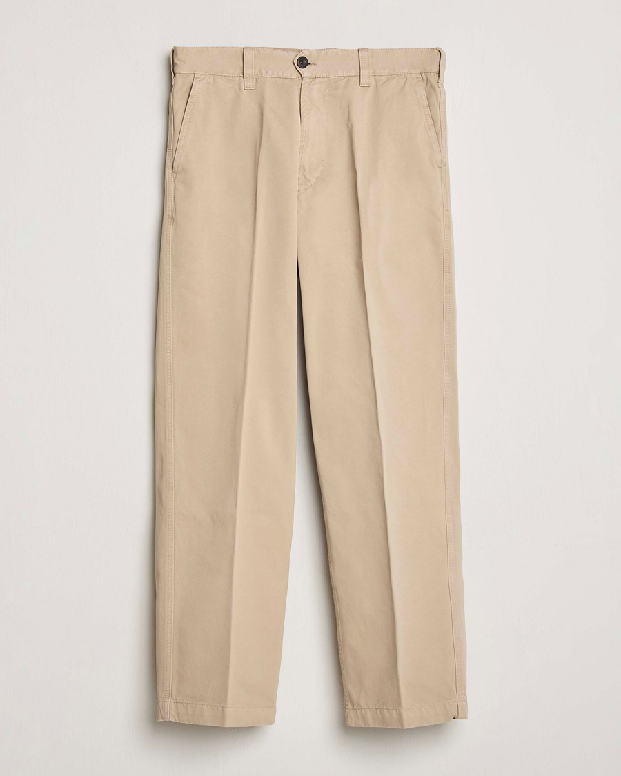 Men | Trousers | Drake's | Peached Flat Front Cotton Chino Beige