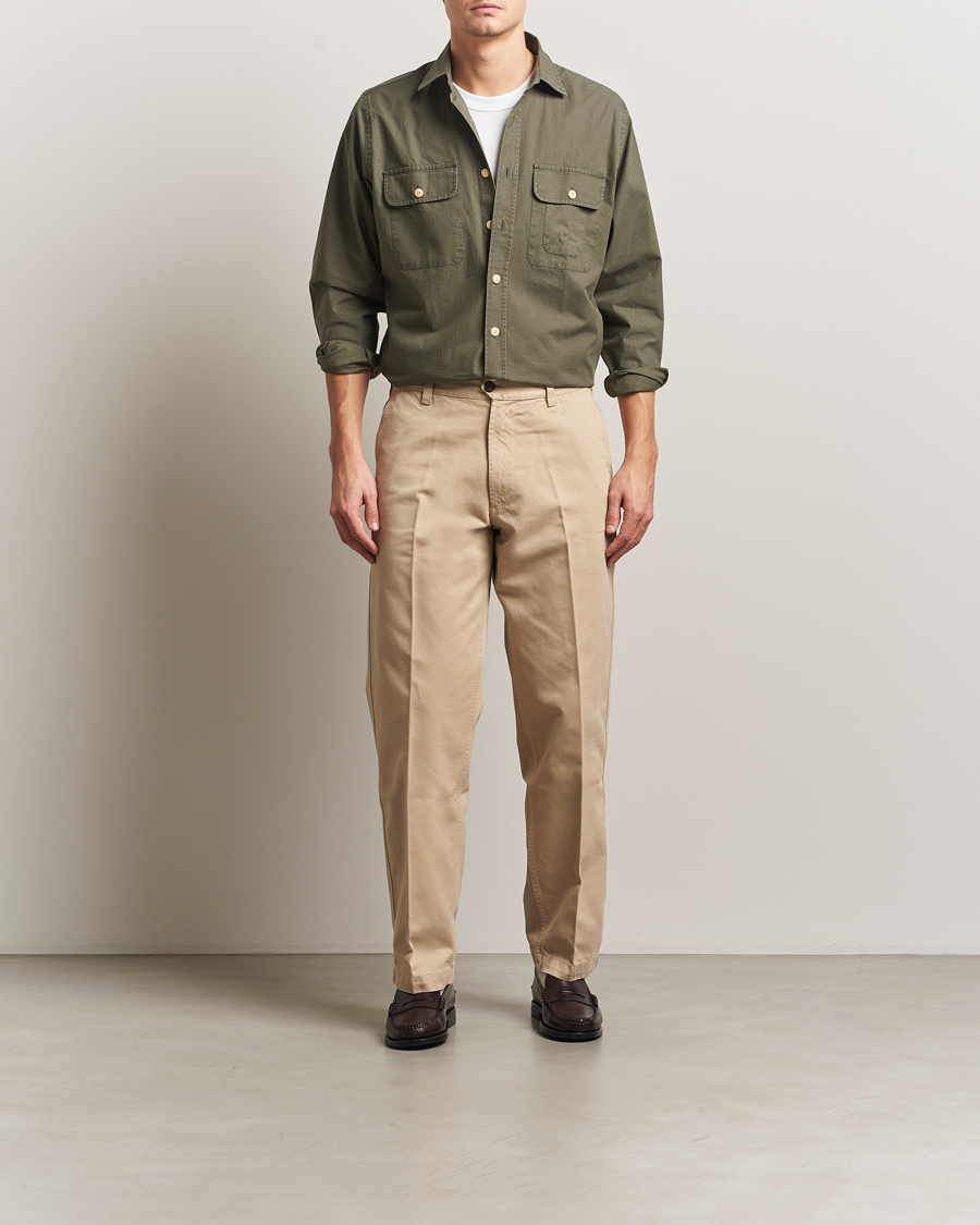 Men | Trousers | Drake's | Peached Flat Front Cotton Chino Beige