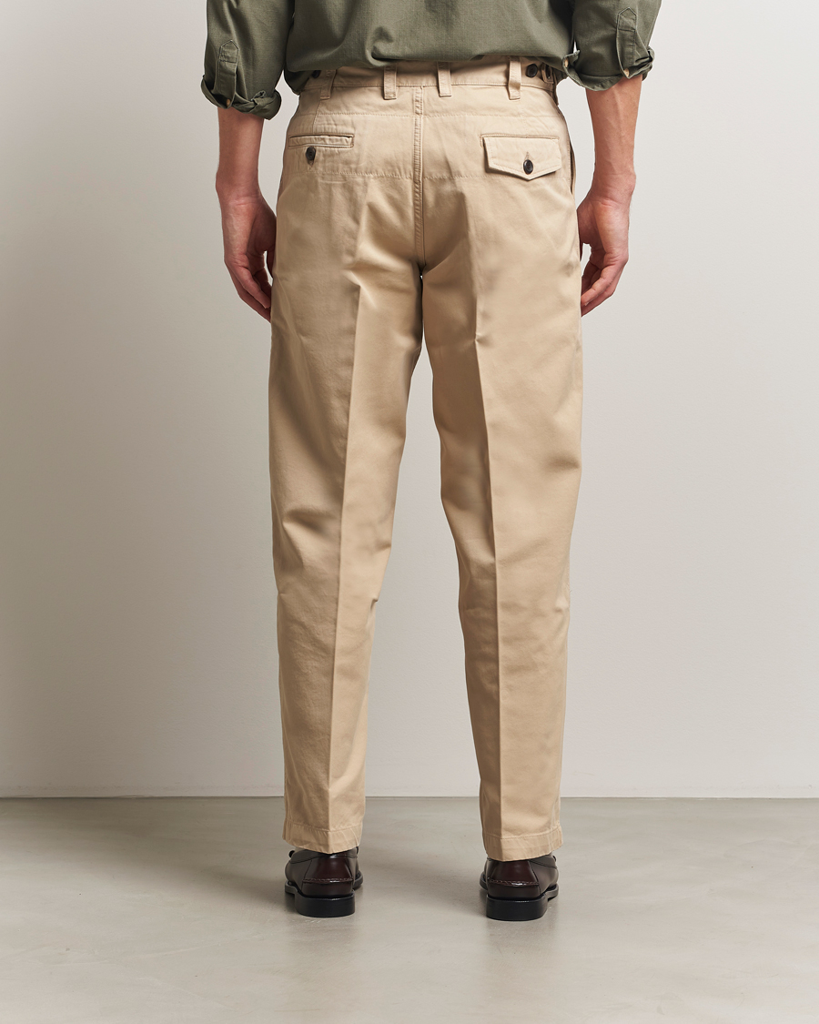 Men | Trousers | Drake's | Peached Flat Front Cotton Chino Beige