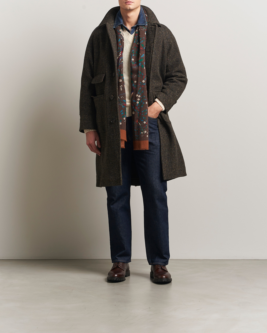 Men | Coats & Jackets | Drake's | Herringbone Raglan Overcoat Brown