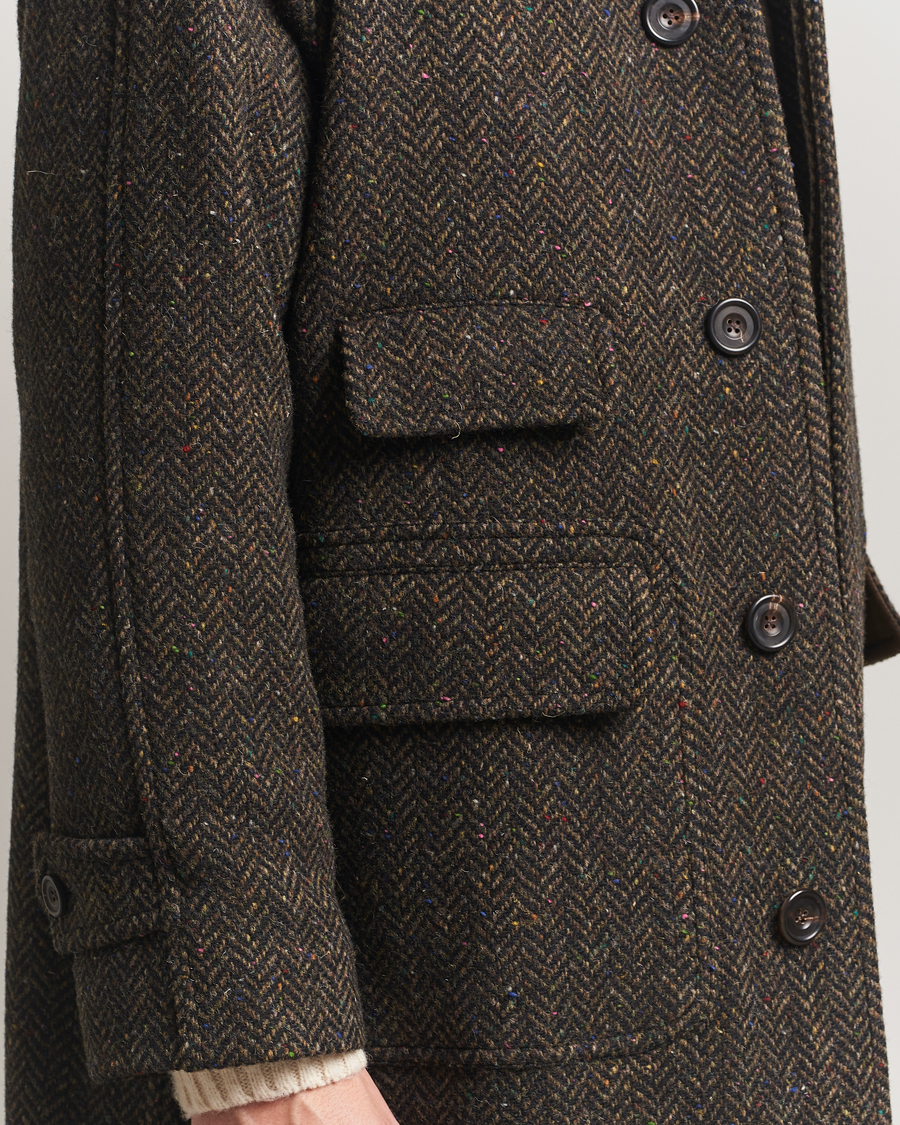 Men | Coats & Jackets | Drake's | Herringbone Raglan Overcoat Brown