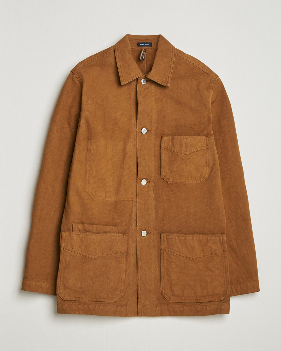 Men | Coats & Jackets | Drake's | Duck Cotton Canvas Chore Coat Tobacco