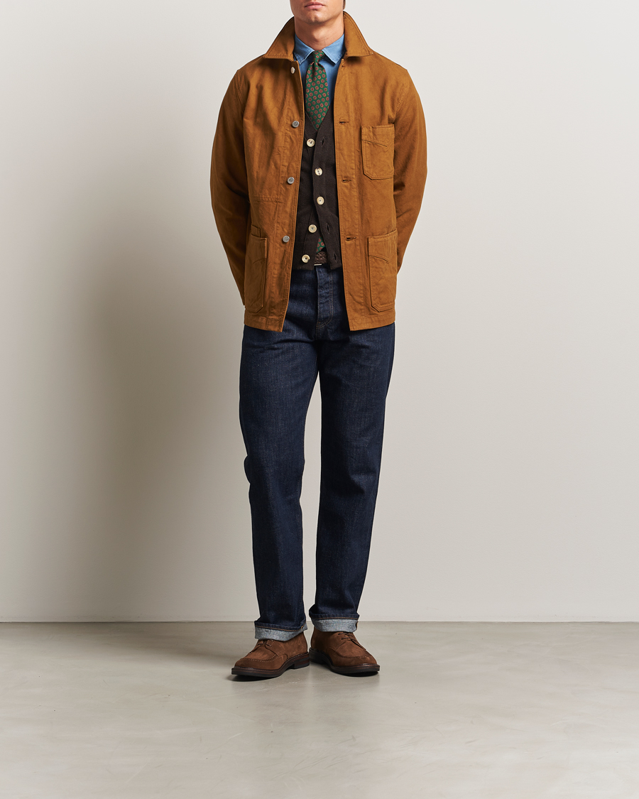 Men | Coats & Jackets | Drake's | Duck Cotton Canvas Chore Coat Tobacco