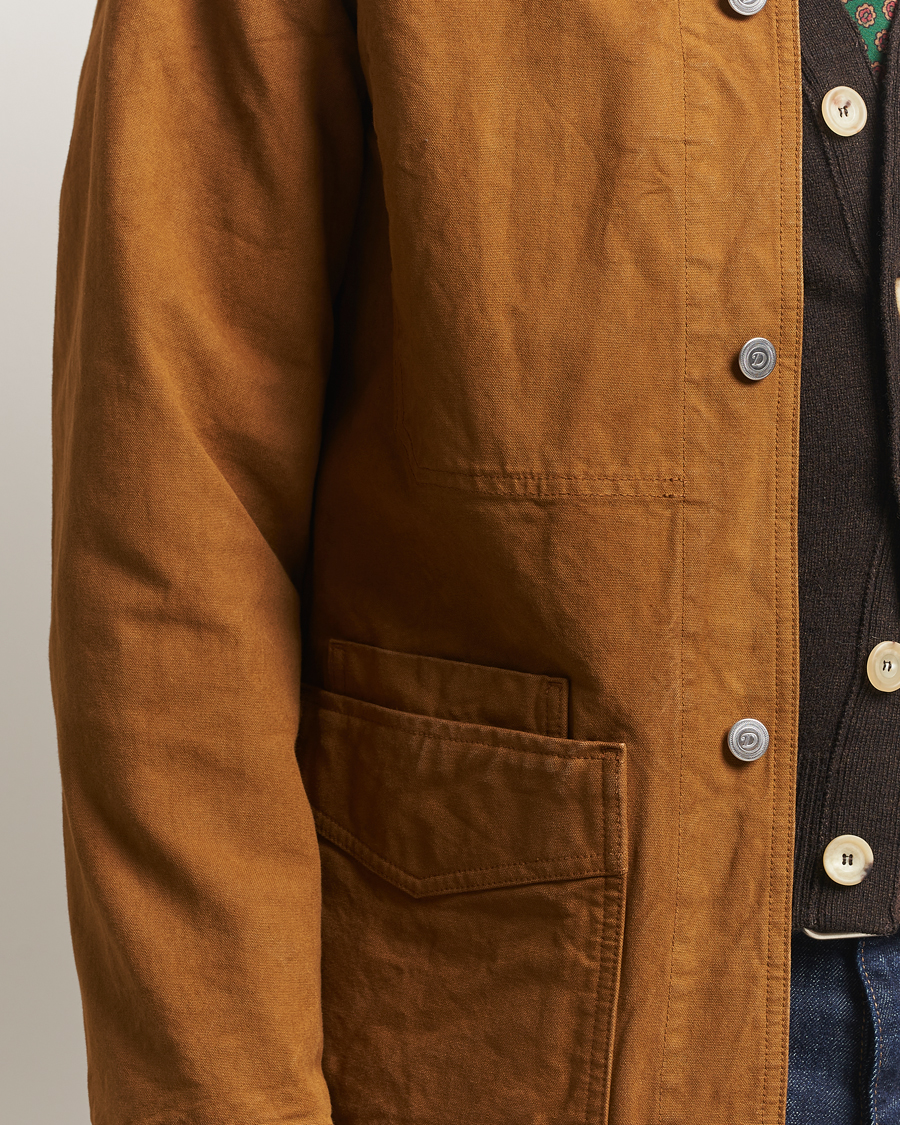Men | Coats & Jackets | Drake's | Duck Cotton Canvas Chore Coat Tobacco