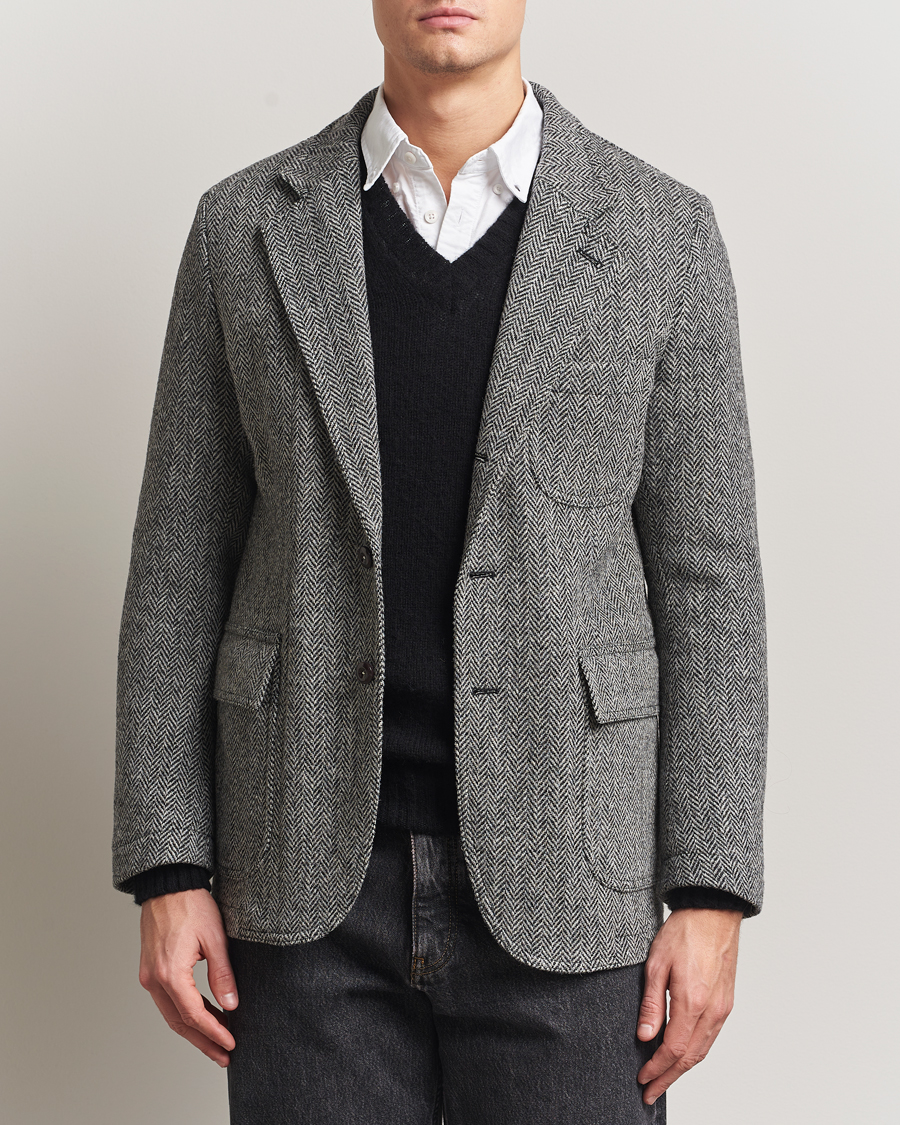 Drake's MKVII Wool Herringbone Blazer Grey at CareOfCarl.com