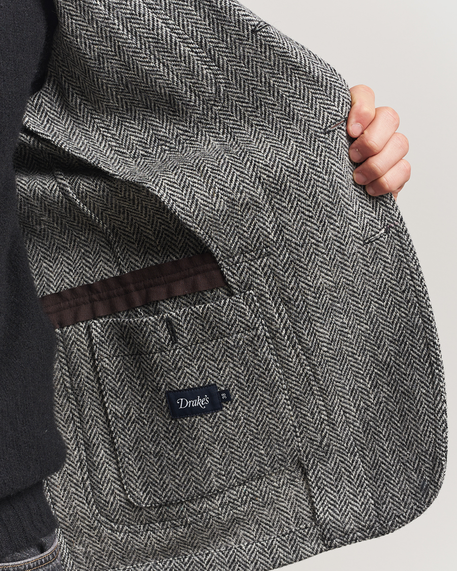 Men | Blazers | Drake's | MKVII Wool Herringbone Blazer Grey