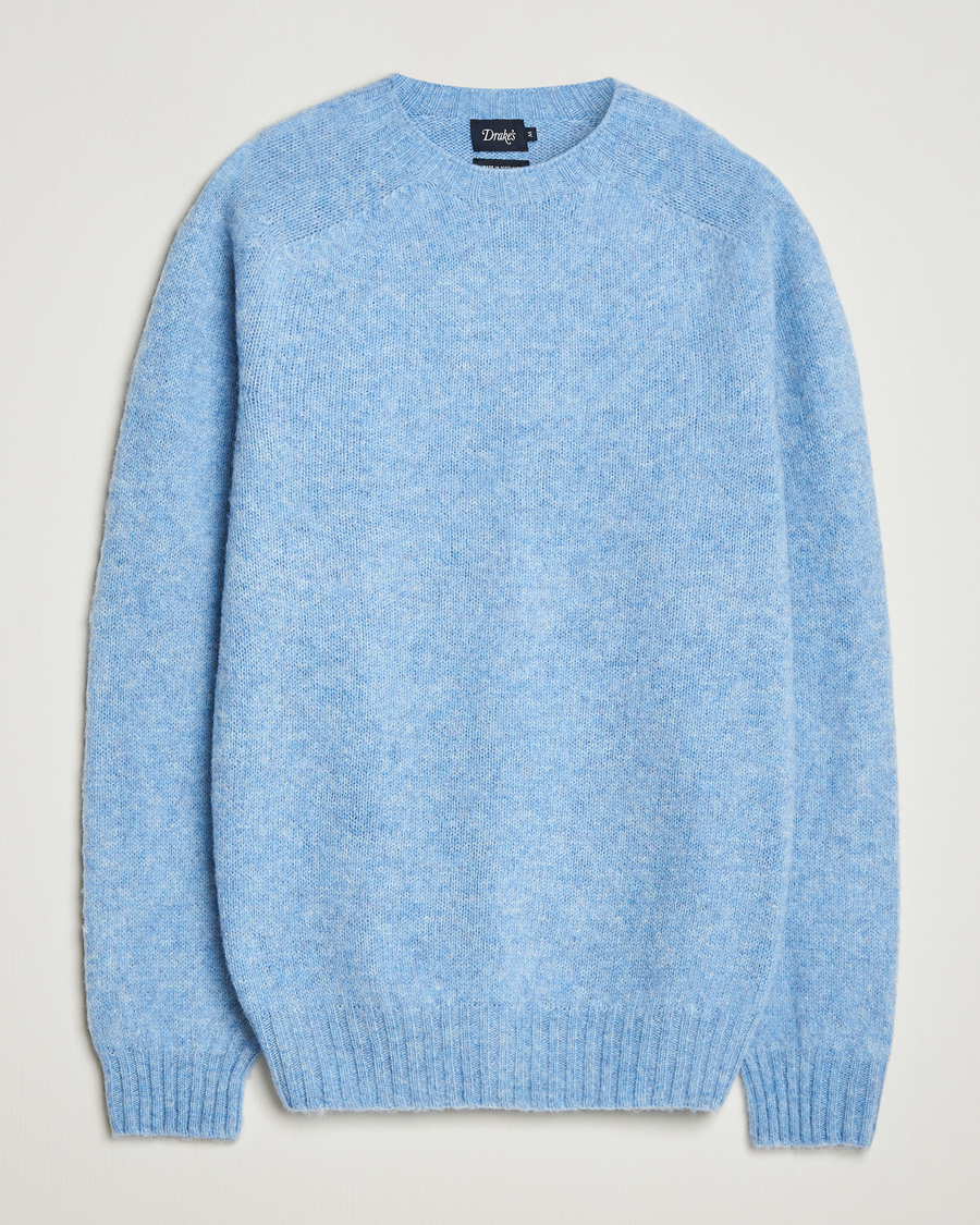 Men | Sweaters & Knitwear | Drake's | Brushed Shetland Crew Light Blue