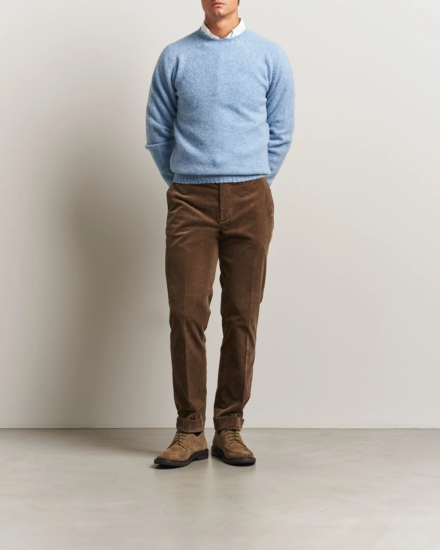 Men | Sweaters & Knitwear | Drake's | Brushed Shetland Crew Light Blue
