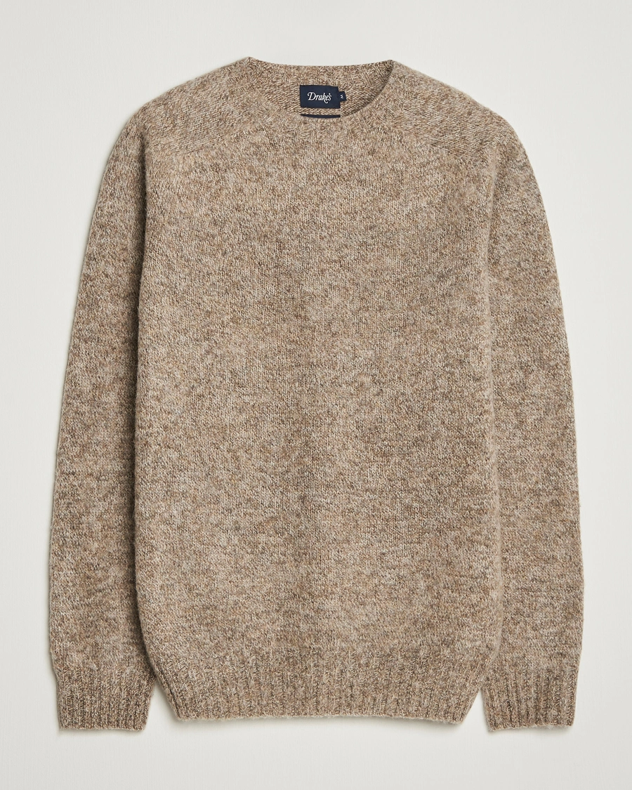 Men | Sweaters & Knitwear | Drake's | Brushed Shetland Crew Mushroom
