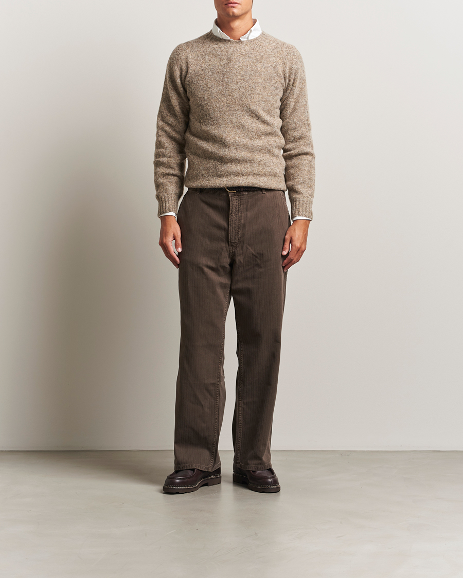 Men | Sweaters & Knitwear | Drake's | Brushed Shetland Crew Mushroom