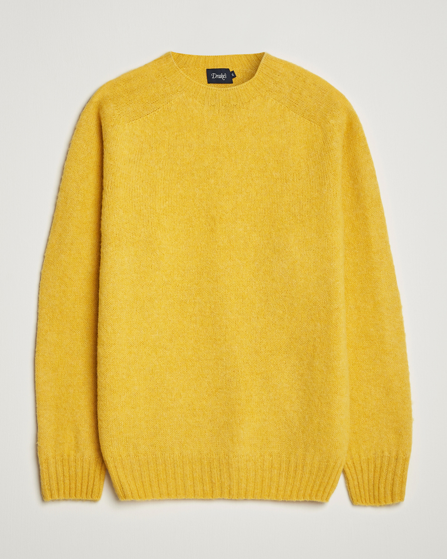 Drake's Brushed Shetland Crew Yellow at CareOfCarl.com