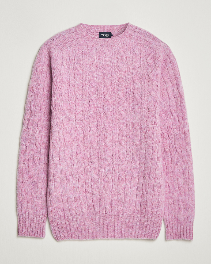 Men | Sweaters & Knitwear | Drake's | Brushed Shetland Cable Crew Purple