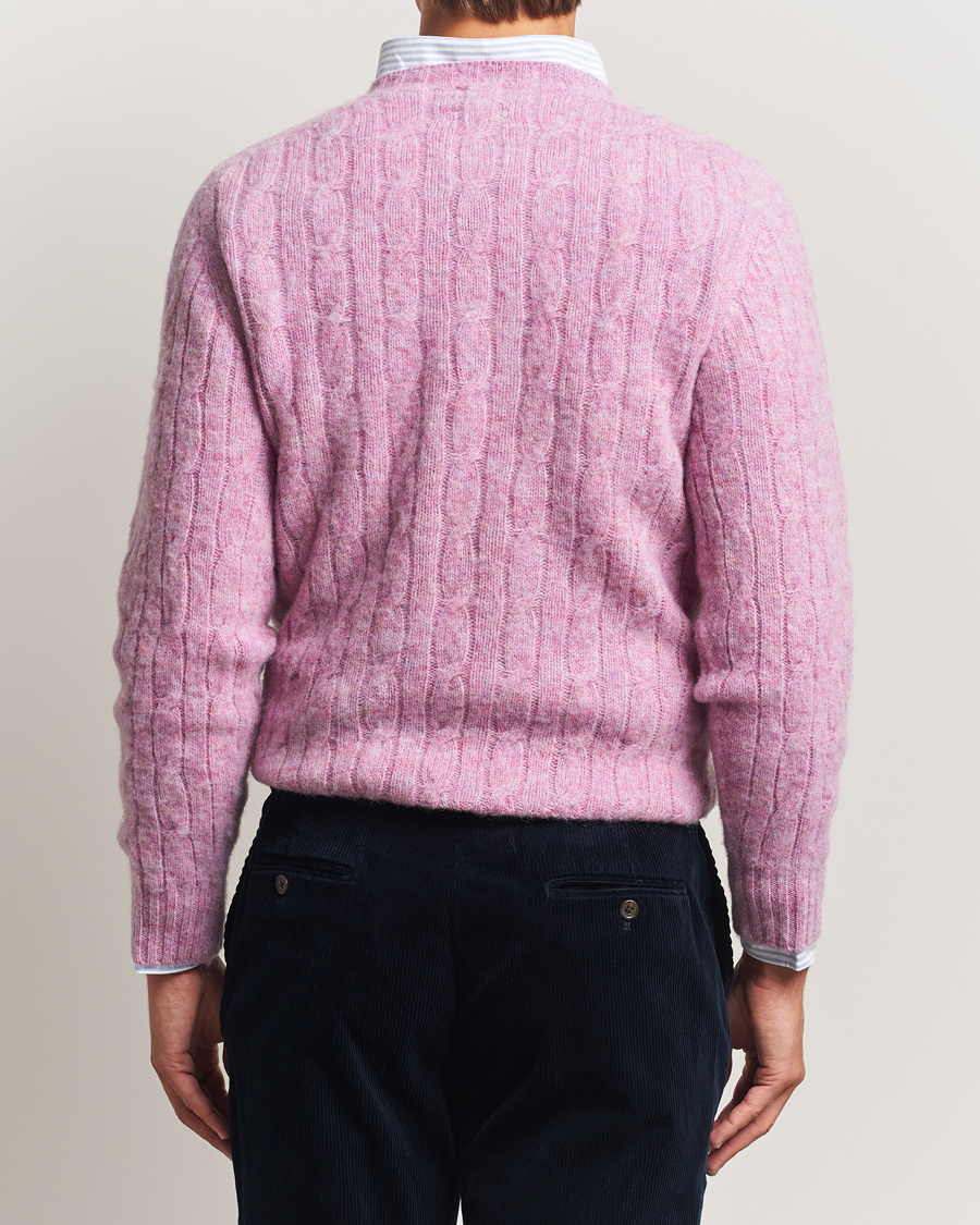 Men | Sweaters & Knitwear | Drake's | Brushed Shetland Cable Crew Purple