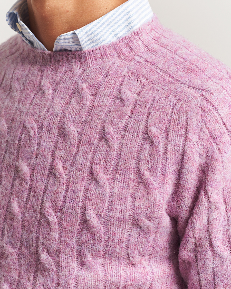 Men | Sweaters & Knitwear | Drake's | Brushed Shetland Cable Crew Purple