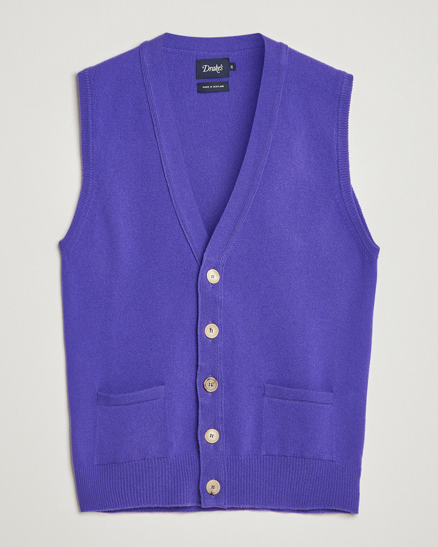 Drake's Lambswool Vest Cardigan Purple at CareOfCarl.com