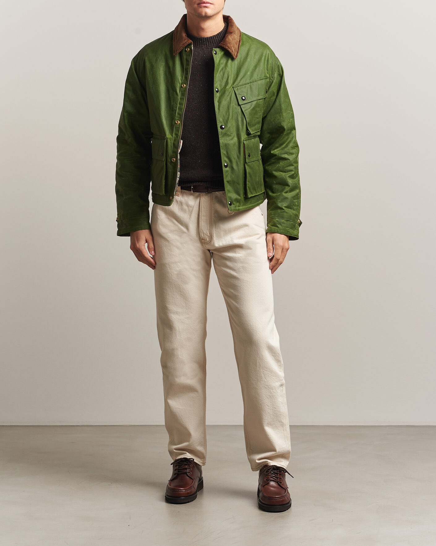 Men | Jeans | Drake's | 5-Pocket Heavy Cotton Jeans Ecru