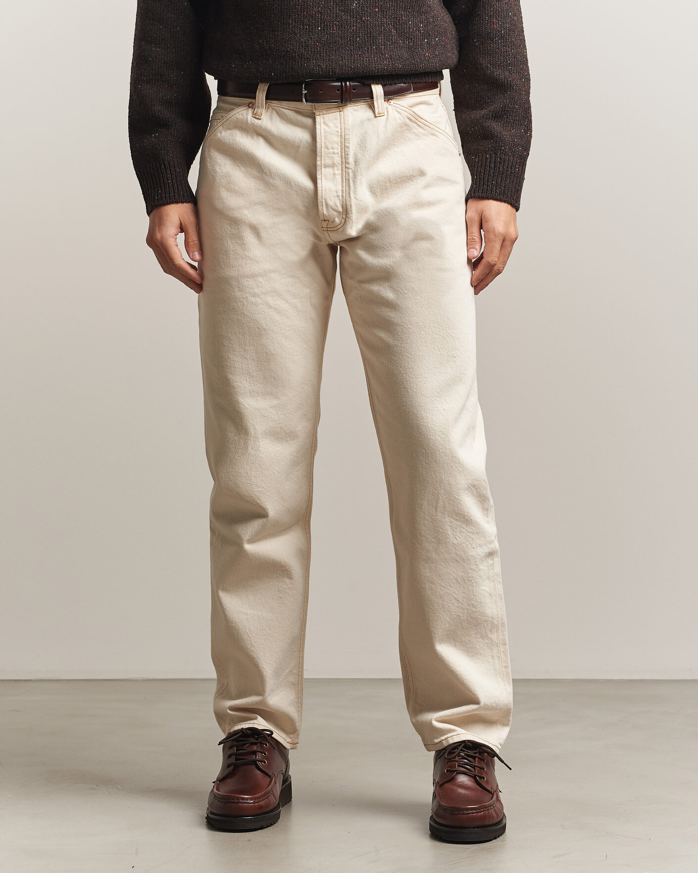 Men | Jeans | Drake's | 5-Pocket Heavy Cotton Jeans Ecru