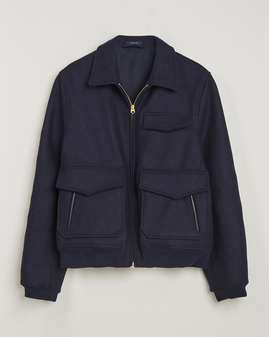 Drake's Melton Bomber Jacket Navy at CareOfCarl.com