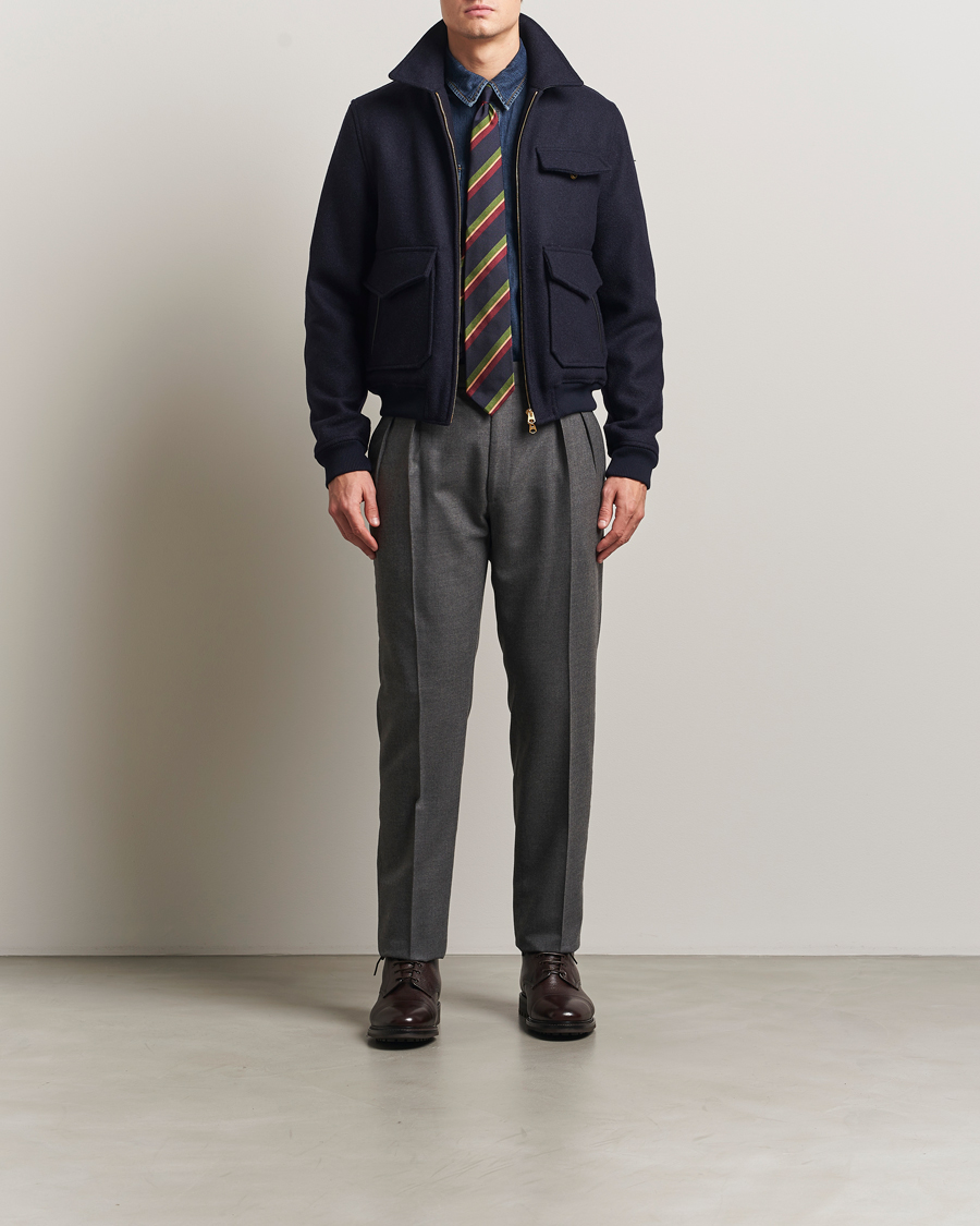 Men | Coats & Jackets | Drake's | Melton Bomber Jacket Navy