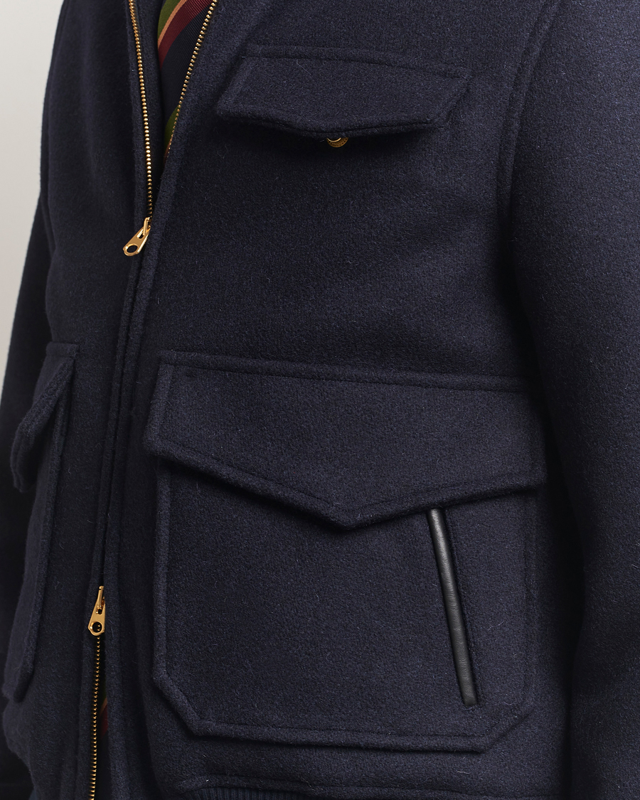 Men | Coats & Jackets | Drake's | Melton Bomber Jacket Navy