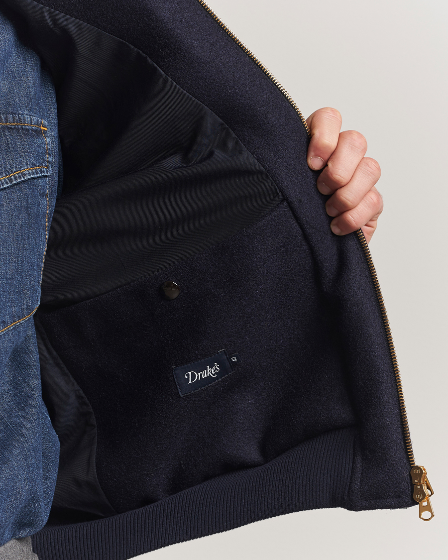 Men | Coats & Jackets | Drake's | Melton Bomber Jacket Navy