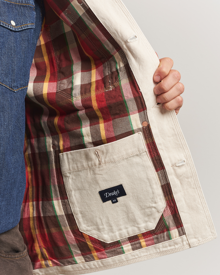 Men | Coats & Jackets | Drake's | Denim Welder Jacket Ecru