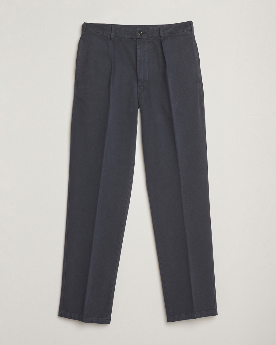 Men | Trousers | Drake's | MKI Heavy Cotton Twill Trousers Navy