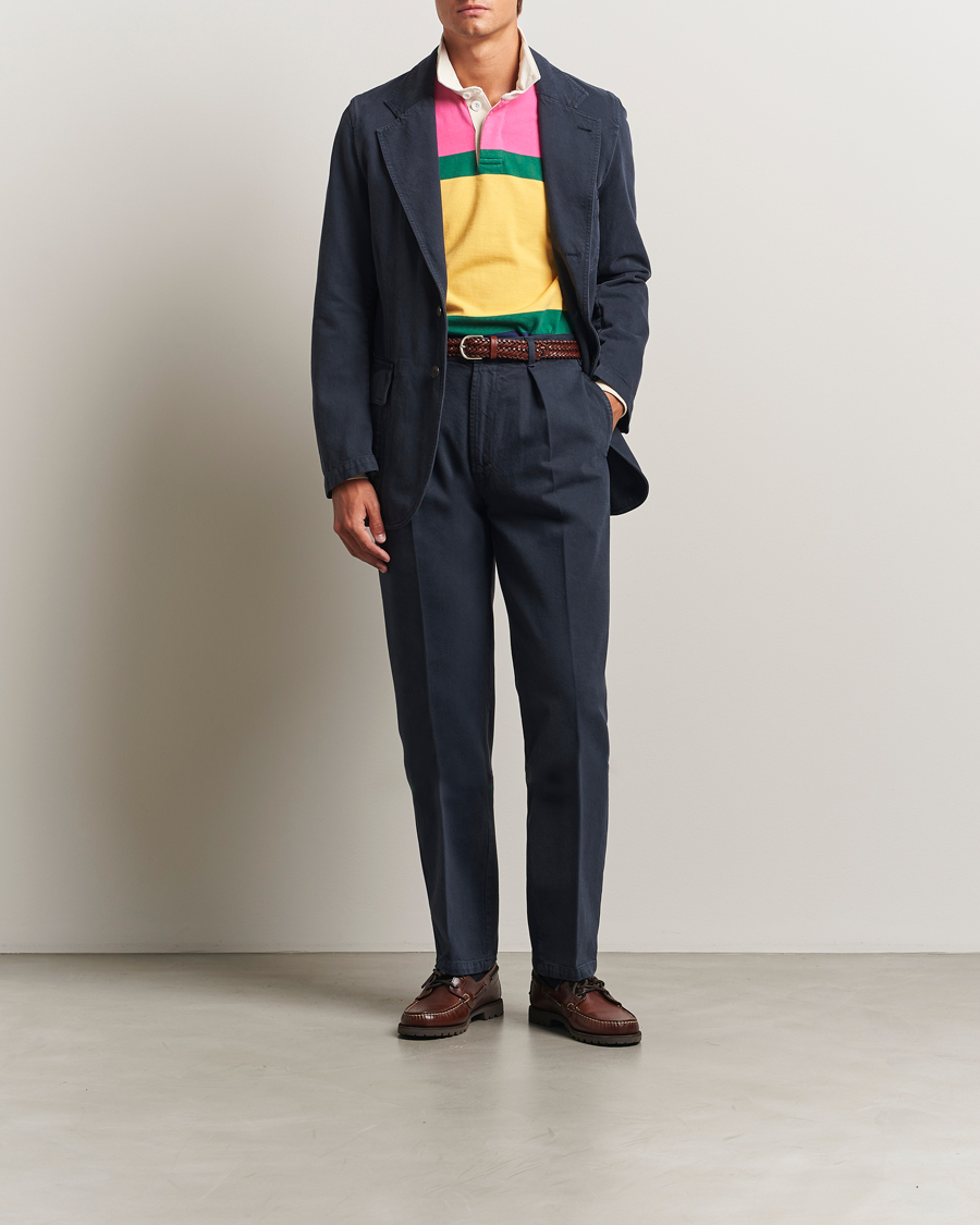 Men | Trousers | Drake's | MKI Heavy Cotton Twill Trousers Navy