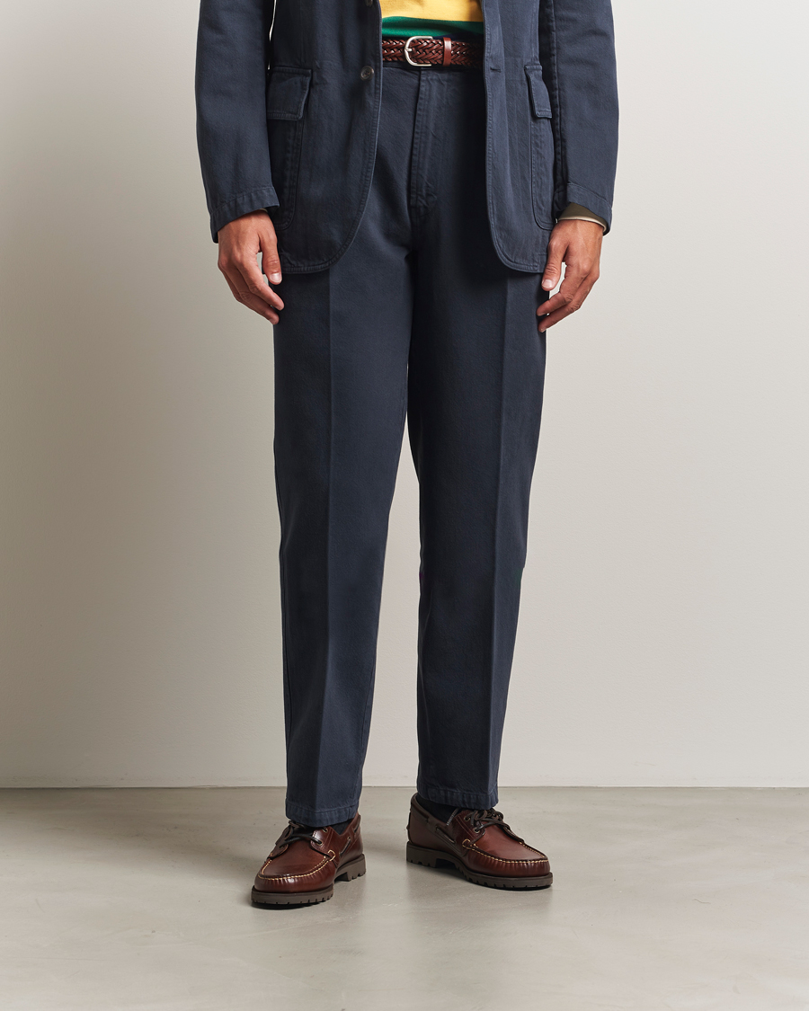 Drake's MKI Heavy Cotton Twill Trousers Navy at CareOfCarl.com