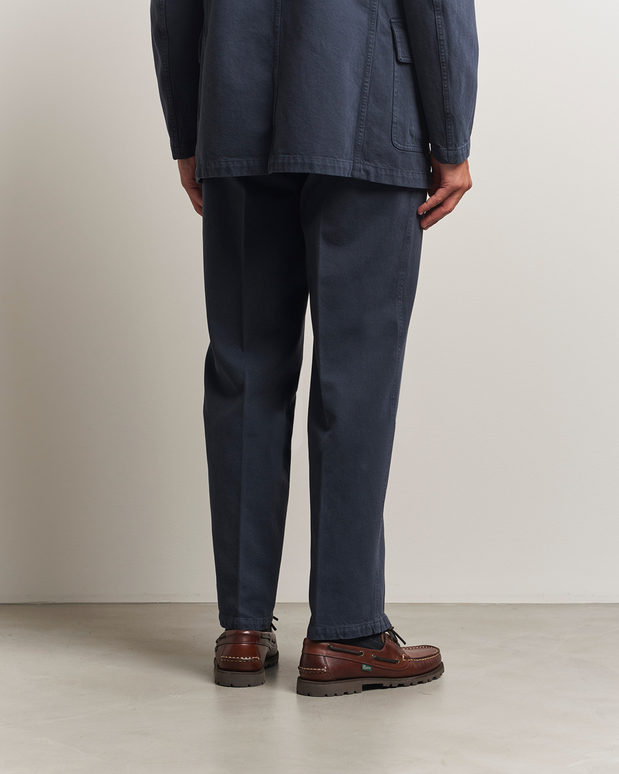 Men | Trousers | Drake's | MKI Heavy Cotton Twill Trousers Navy